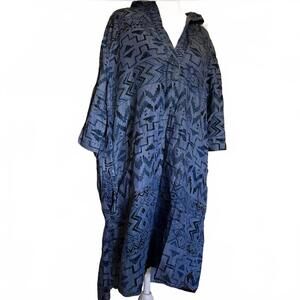 Philosophy aztec chambray shirt dress roll tab tencel v-neck western relaxed szL